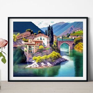 8x10 Italy Tour Lovely Fantasy Art Watercolor Oil Painting Print‎